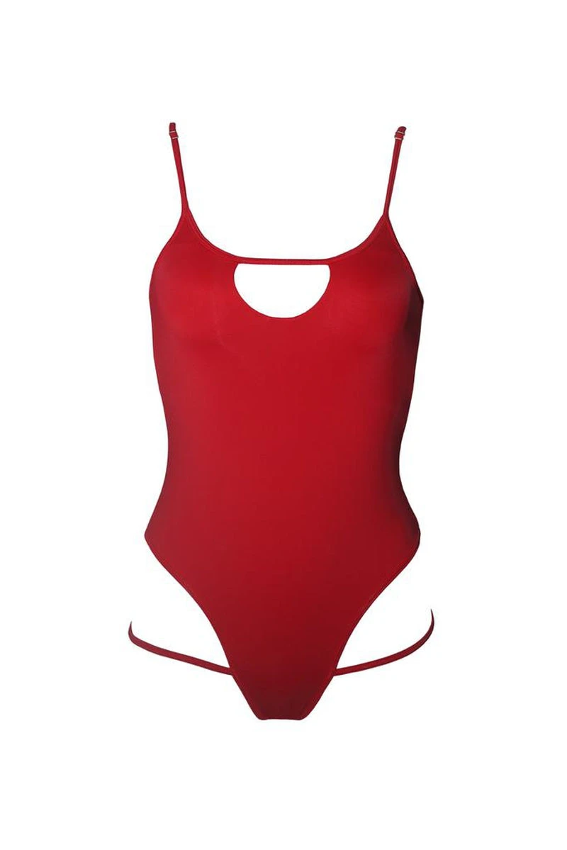 Hamade Activewear Hollow Front Bodysuit - Red 5 Hamade Activewear Hollow Front Bodysuit - Red - Image 3