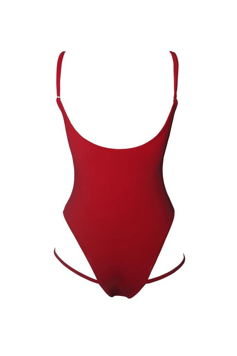 Hamade Activewear Hollow Front Bodysuit - Red 6 Hamade Activewear Hollow Front Bodysuit - Red - Image 4