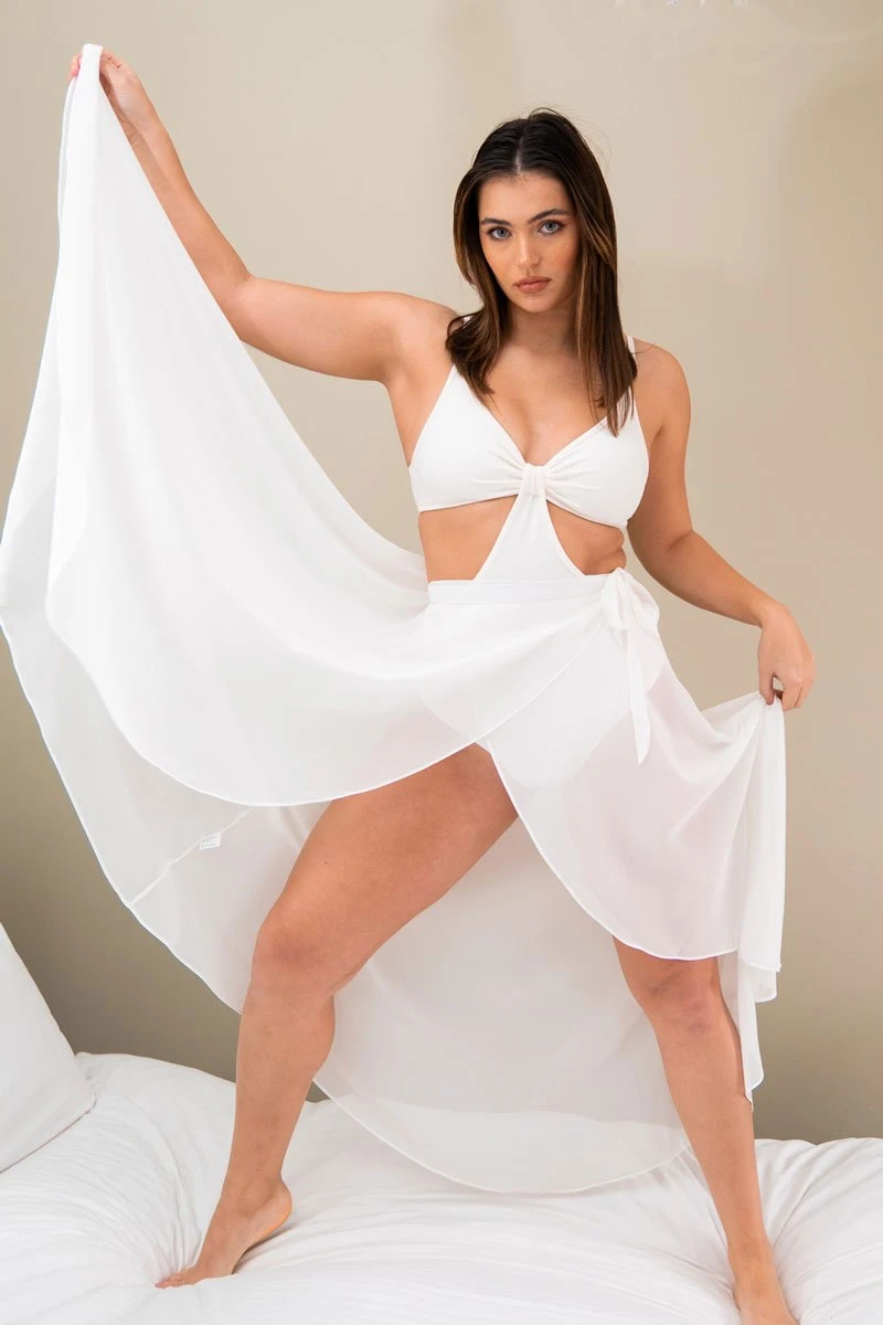Lunalae High Waist Wrap Dance Skirt - White 7 Lunalae High Waist Wrap Dance Skirt - White - Image 5