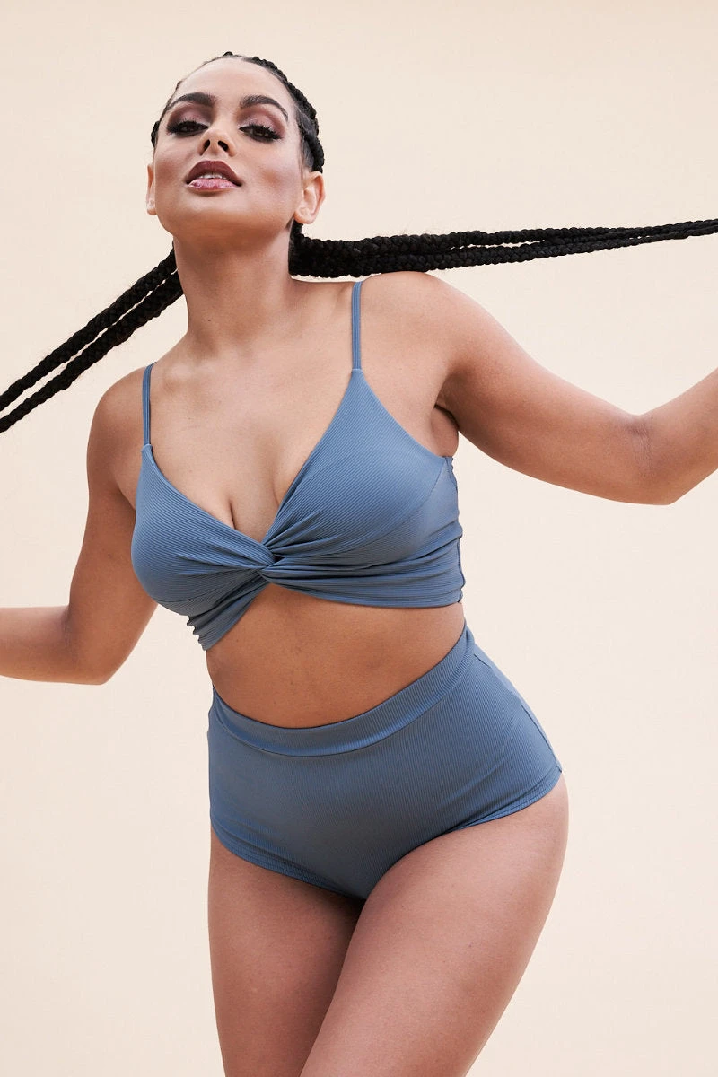 Lunalae High Waist Shorts - Ribbed Steel Blue 3 Lunalae High Waist Shorts - Ribbed Steel Blue