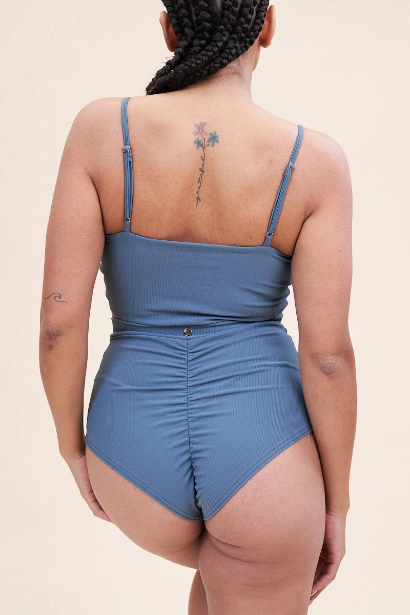 Lunalae High Waist Shorts - Ribbed Steel Blue 4 Lunalae High Waist Shorts - Ribbed Steel Blue - Image 2