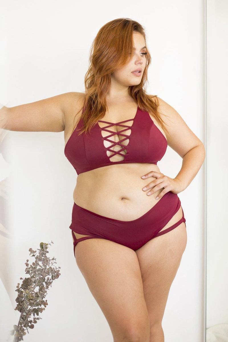 Lunalae Lure You Low-Rise Garter Shorts - Wine 5 Lunalae Lure You Low-Rise Garter Shorts - Wine - Image 3