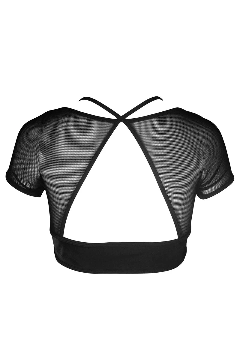 Hamade Activewear Mesh Hollow Front Crop Top - Black 6 Hamade Activewear Mesh Hollow Front Crop Top - Black - Image 4