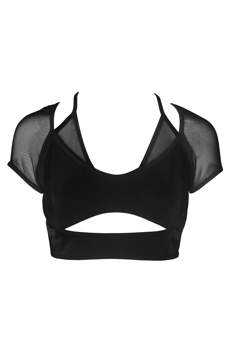 Hamade Activewear Mesh Hollow Front Crop Top - Black 5 Hamade Activewear Mesh Hollow Front Crop Top - Black - Image 3