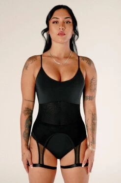 CXIX Baddies Garter Bodysuit - Onyx -Rad Store BaddiesGarterBodysuitBlackFront2