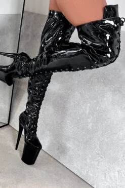 Hella Heels LipKit Thigh High Front Lace 8inch Boots - Black Beatle -Rad Store BlackBeatleThighHighFrontLace 8INCH4