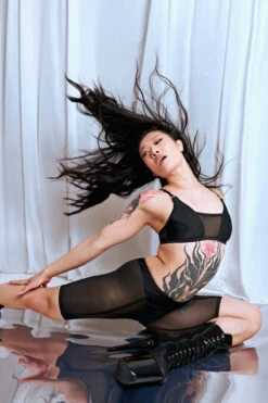 CXIX Silhouette Biker Shorts - Black With Black Mesh -Rad Store Black CXIX Silhouette Mesh bralette biker shorts dancewear polewear