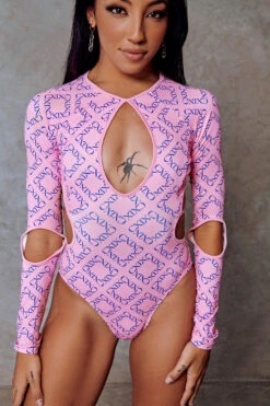CXIX 119 Plunge Bodysuit - Pink Print -Rad Store Bodysuit Pink CXIX 119 Pole Dance