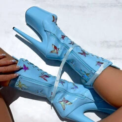 Hella Heels Butterfly 8inch Boots - Baby Blue -Rad Store ButterflyBoot Blue 8INCH4