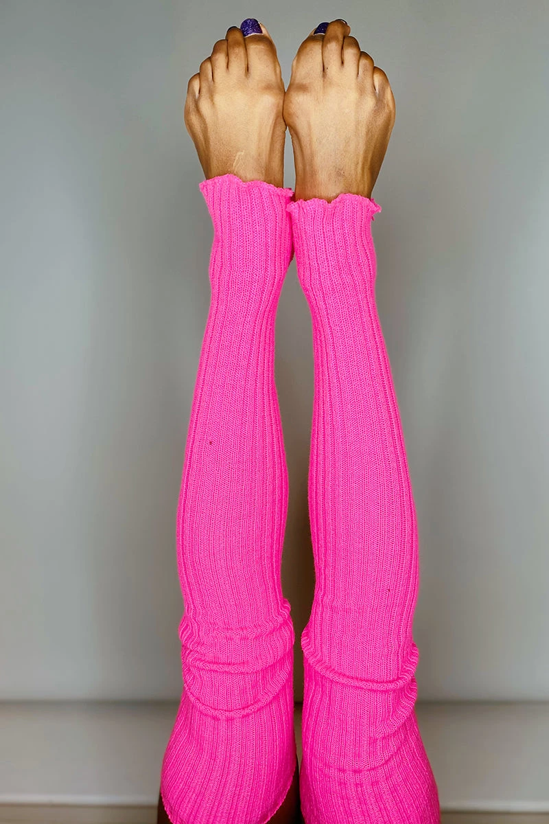 Thigh High Legwarmers - Neon Pink 5 Thigh High Legwarmers - Neon Pink - Image 3