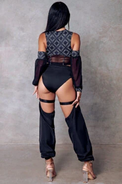 CXIX 119 Corset Top With Sleeves - Black Print -Rad Store CXIX 119 black chaps poledance fashion