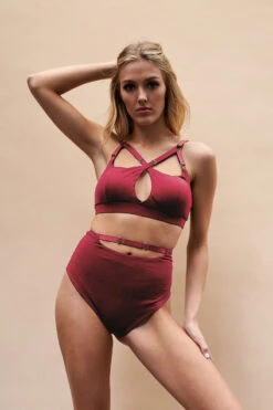 Lunalae Hannah High Waist Bottoms - Recycled Burgundy 9 Lunalae Hannah High Waist Bottoms - Recycled Burgundy -Rad Store Copyof220701 LunaLae 18 0818copy