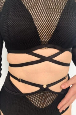 Lunalae Sasha V Cut Out Long Sleeve Top - Recycled Black Mesh -Rad Store Drop4Wholesale MeshRelease CloseUp