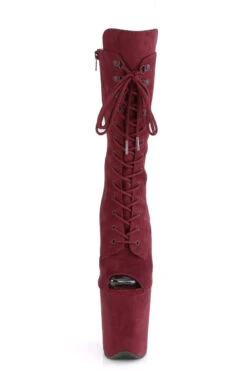 Pleaser USA Flamingo-1051FS Faux Suede 8inch Peep Toe Pleaser Boots - Burgundy -Rad Store FLAMINGO 1051FS BYFS M01