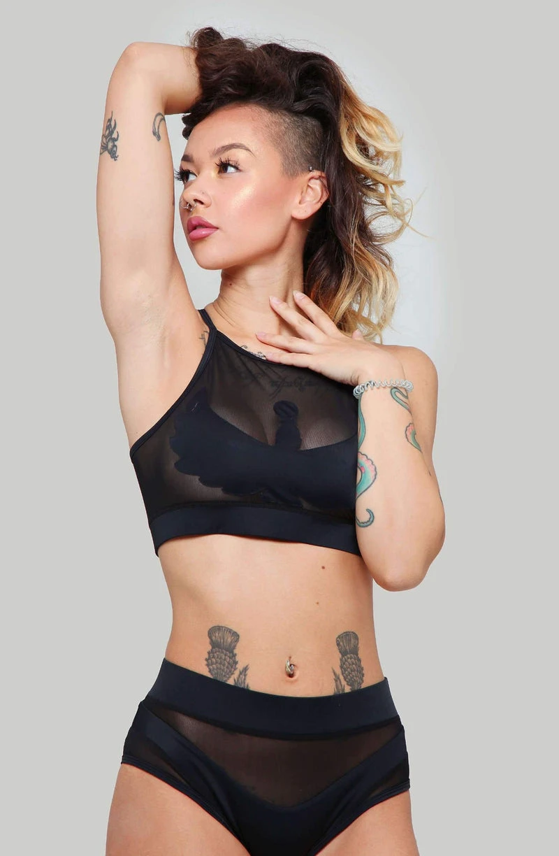 CXIX I S I S Halter Top - Black With Black Mesh 3 CXIX I S I S Halter Top - Black With Black Mesh