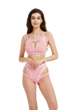 Hamade Activewear Heart Cut Out Top - Checkered Light Pink -Rad Store HM 14 1