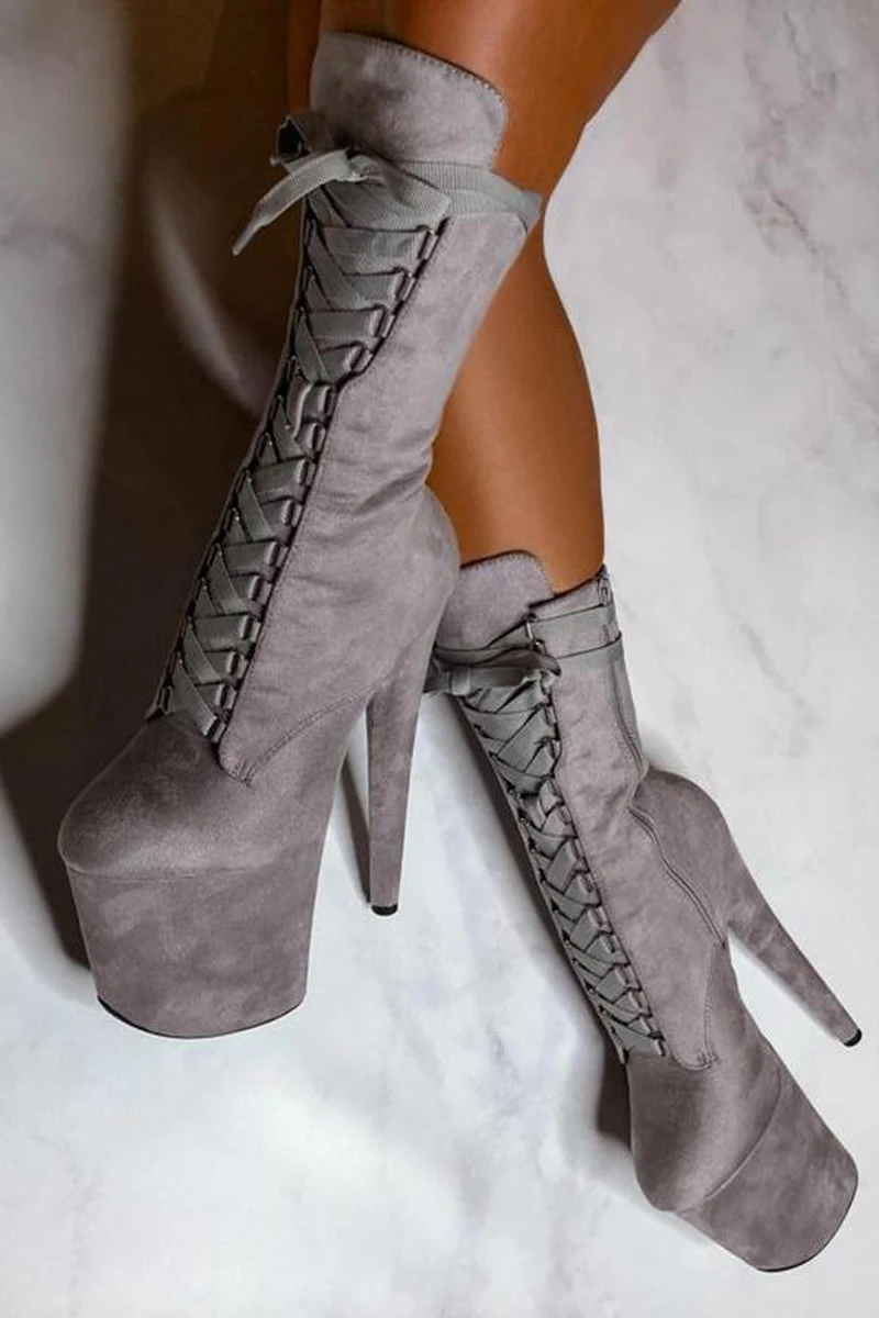 Hella Heels High BabyDoll 8inch Boots - Light Grey 3 Hella Heels High BabyDoll 8inch Boots - Light Grey