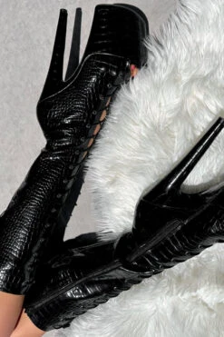 Hella Heels Cold Blooded Black Open Toe Knee High Boots - 8inch -Rad Store IMG 0365