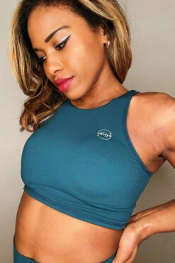 The Enviro Co. High Neck Crop Top - Blue Teal -Rad Store IMG 6679 50c55d0e 86fe 4027 8ea4 947a71fd35ab