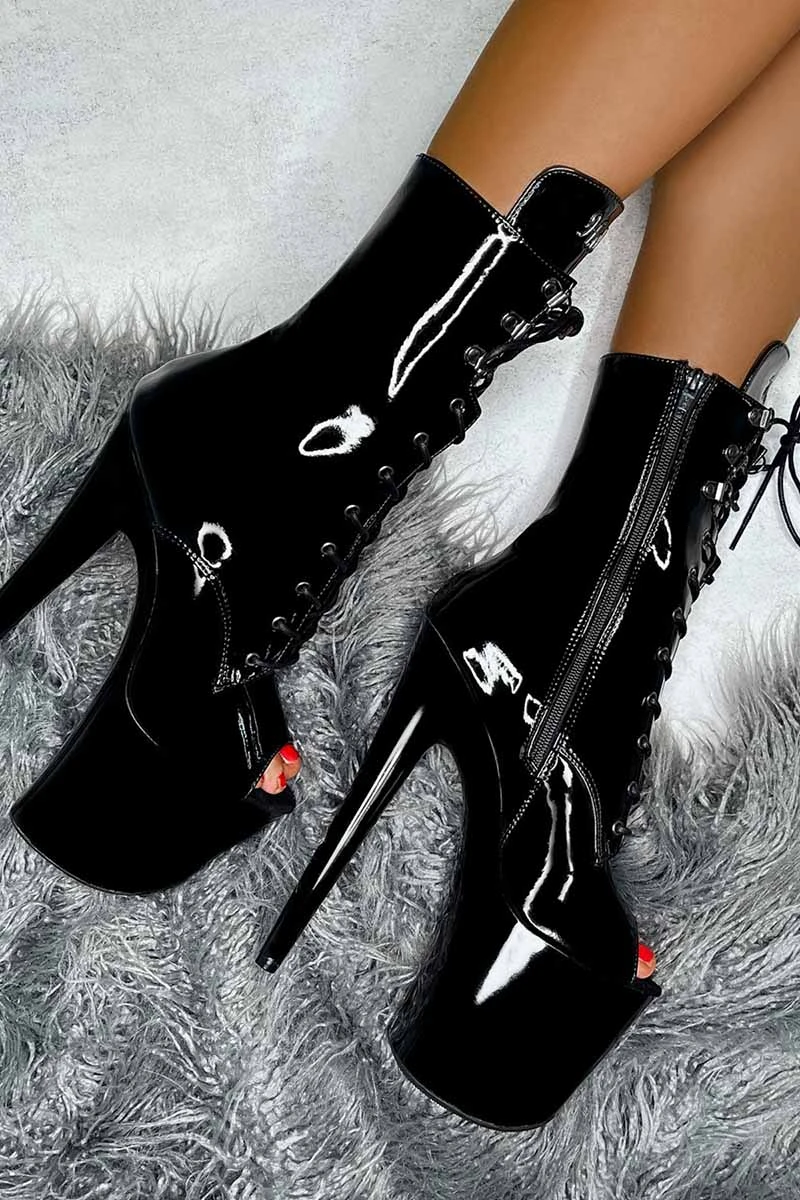 Hella Heels LipKit Open Toe 8inch Boots - Black Beatles 9 Hella Heels LipKit Open Toe 8inch Boots - Black Beatles - Image 7