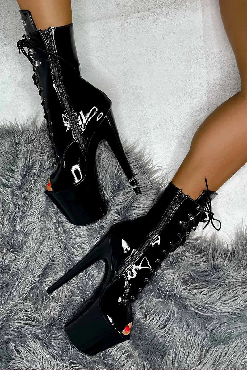 Hella Heels LipKit Open Toe 8inch Boots - Black Beatles 4 Hella Heels LipKit Open Toe 8inch Boots - Black Beatles - Image 2