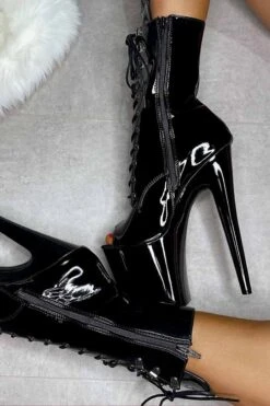 Hella Heels LipKit Open Toe 8inch Boots - Black Beatles 17 Hella Heels LipKit Open Toe 8inch Boots - Black Beatles -Rad Store IMG 77962 2