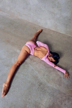 CXIX 119 Plunge Bodysuit - Pink Print -Rad Store Monogram Bodysuit Pink Dance Fashion 1