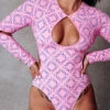 CXIX 119 Plunge Bodysuit - Pink Print -Rad Store Pink with Pattern Streetwear Dance 119 1