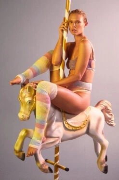 Rolling Thigh High Leg Warmers With Stirrups - Pony Striped (2 Sizes) -Rad Store Ponei30