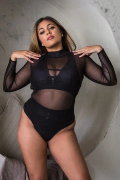 Tatiana Activewear Magnus Long Sleeve Bodysuit - Black Mesh 14 Tatiana Activewear Magnus Long Sleeve Bodysuit - Black Mesh -Rad Store TatianaActive BlackMockNeckMeshLongSleeveBacklessHighCutBodysuit 3773