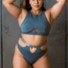 Tatiana Activewear Maya Top - Blue Grey -Rad Store TatianaActive MayaGunmetalHalterCutOutPoleWearSetPoleDancingClothes 3131