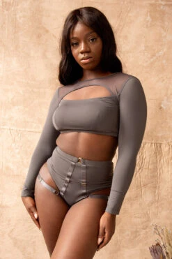 Tatiana Activewear Tokio Shorts - Charcoal -Rad Store TatianaActiveEsmeCharcoalLongSleeveTop 5338cropped