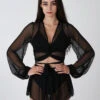 REV ACTIV Mesh Wrap Blouse - Black -Rad Store black mesh set pleasure shirt blouse 2