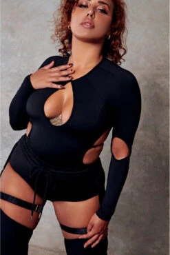 CXIX 119 Plunge Bodysuit - Black -Rad Store bodysuit black dance CXIX fashion 119 streetwear