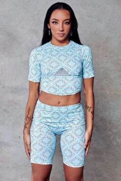 CXIX 119 Biker Shorts - Blue Print -Rad Store cropped tee blue monogram fashion streetwear poledance CXIX