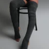 Rolling Cable Knit Thigh High Leg Warmers With Stirrups - Charcoal -Rad Store day02rolling0931