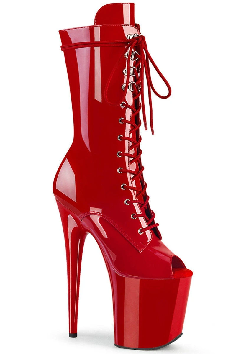 Pleaser USA Flamingo-1051 8inch Peep Toe Pleaser Boots - Patent Red 3 Pleaser USA Flamingo-1051 8inch Peep Toe Pleaser Boots - Patent Red