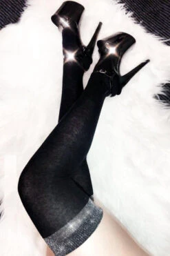 Lunalae Glimmer Band Thigh High Socks - Black/Silver