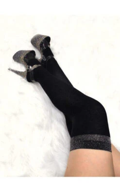 Lunalae Glimmer Band Thigh High Socks - Black/Silver -Rad Store glimmer 2 471x753 1