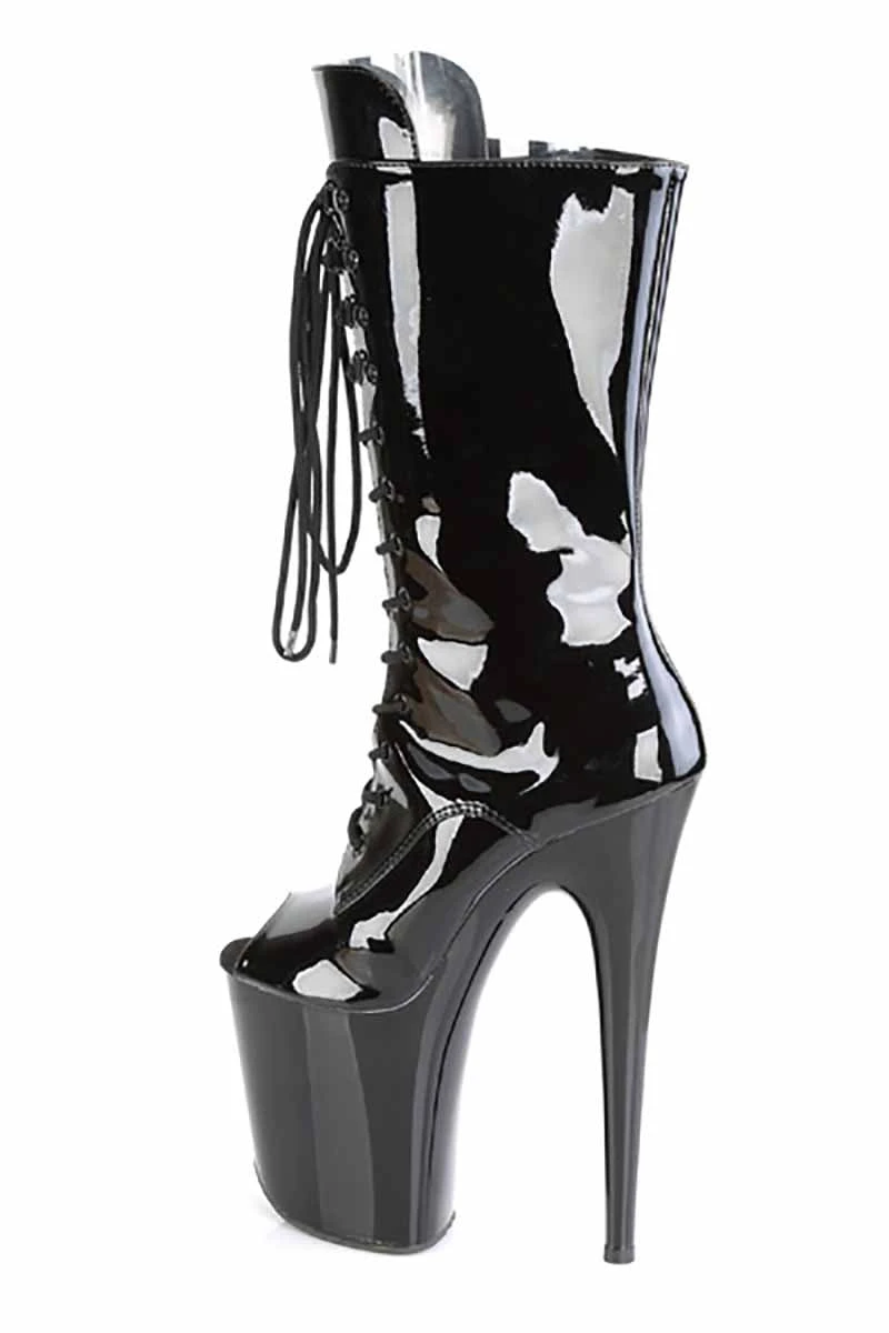 Pleaser USA Flamingo-1051 8inch Peep Toe Pleaser Boots - Patent Black 5 Pleaser USA Flamingo-1051 8inch Peep Toe Pleaser Boots - Patent Black - Image 3