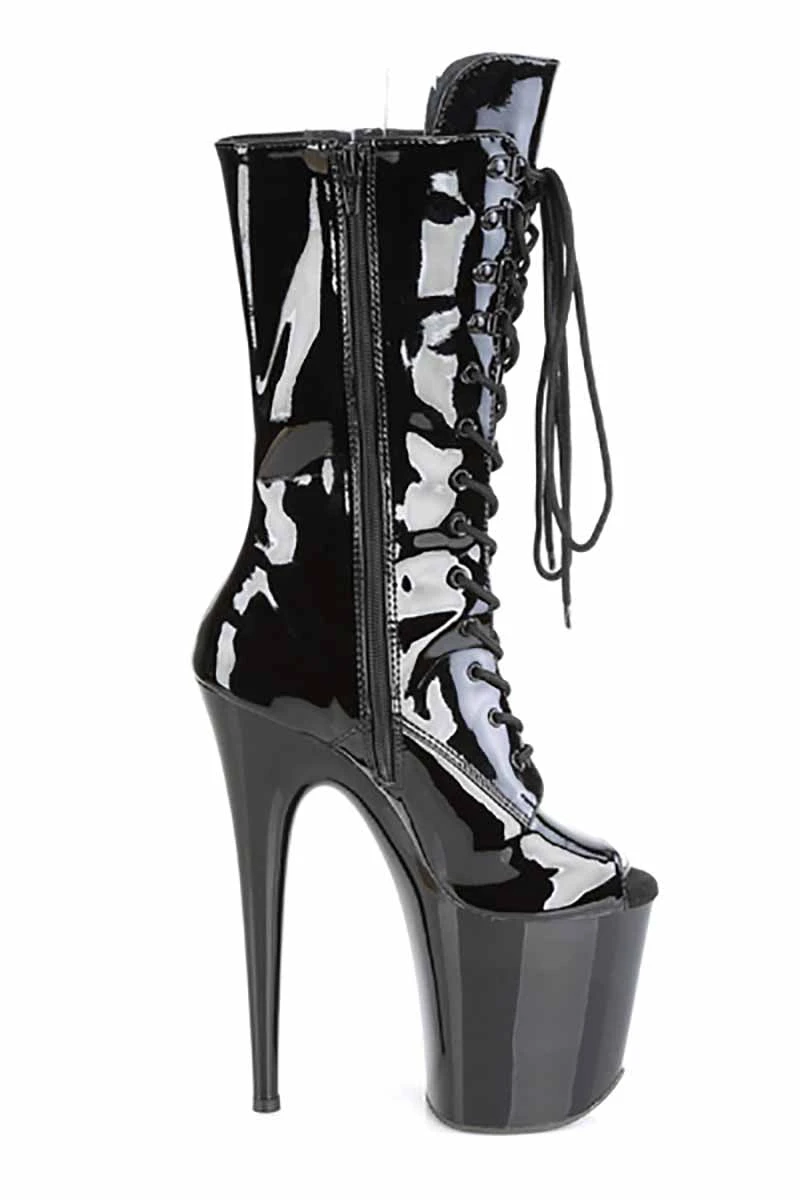 Pleaser USA Flamingo-1051 8inch Peep Toe Pleaser Boots - Patent Black 4 Pleaser USA Flamingo-1051 8inch Peep Toe Pleaser Boots - Patent Black - Image 2