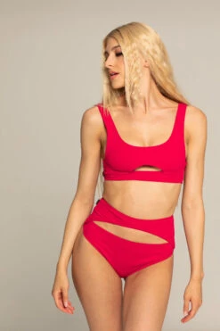 Paradise Chick Miami Opencut Shorts - Ribbed Strawberry -Rad Store miamiribopencutcoral3