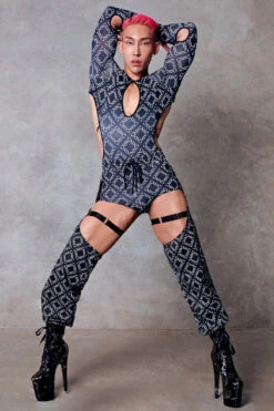 CXIX 119 Chaps - Black Print 18 CXIX 119 Chaps - Black Print -Rad Store monogram chaps black fashion polewear dancewear poledance