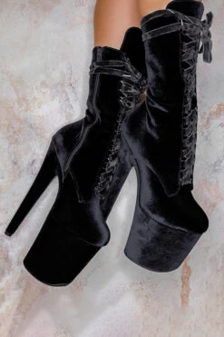 Hella Heels BabyDoll Velvet 8inch Boots - Russian Roulette 9 Hella Heels BabyDoll Velvet 8inch Boots - Russian Roulette -Rad Store russianRoulette8inchblack 6