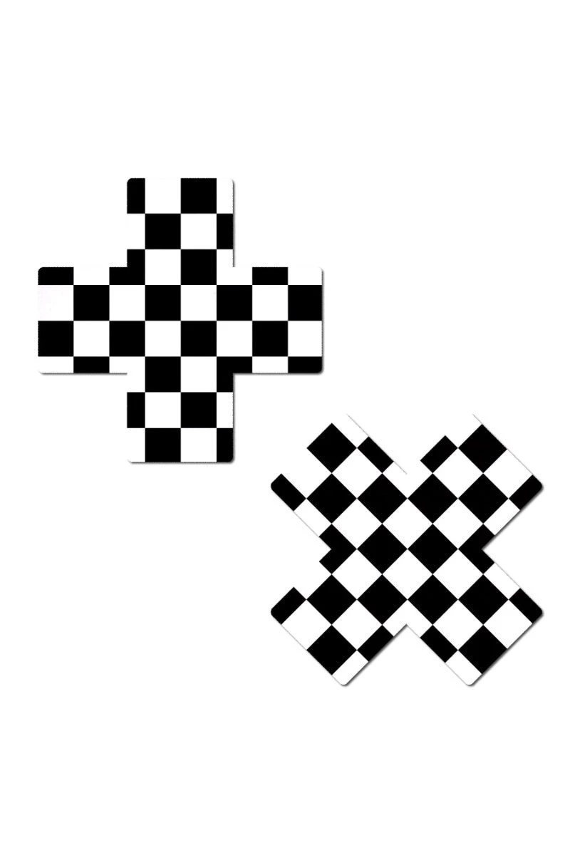 Pastease Cross Nipple Pasties - Black & White Checker 3 Pastease Cross Nipple Pasties - Black & White Checker