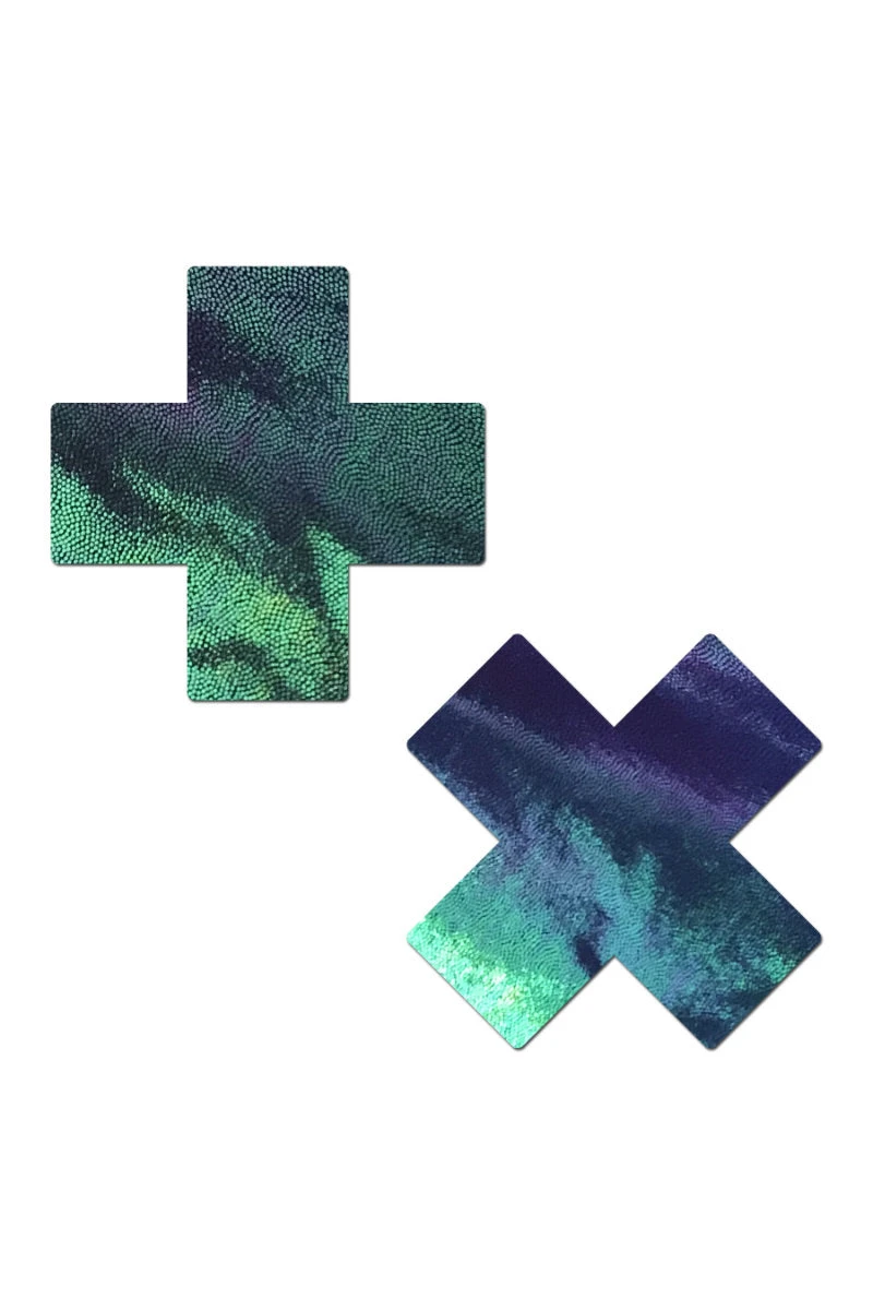 Pastease Cross Nipple Pasties - Iridescent Liquid Black 3 Pastease Cross Nipple Pasties - Iridescent Liquid Black