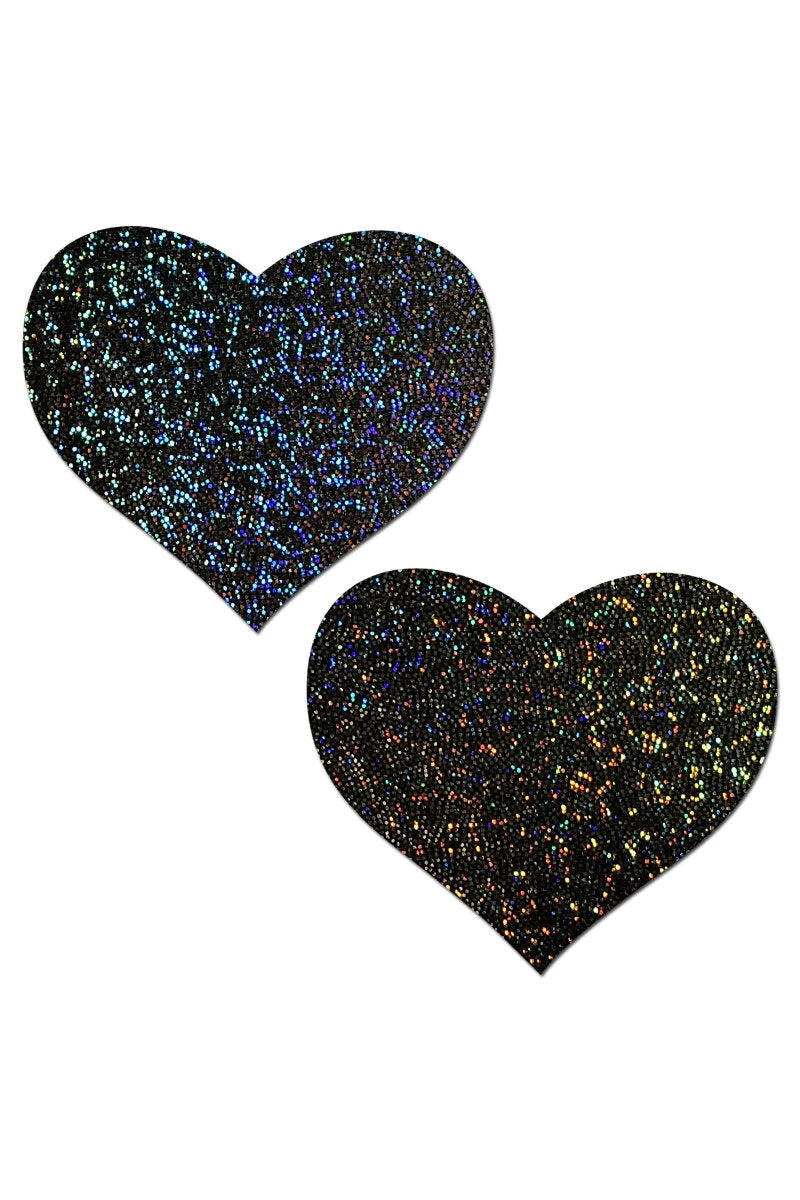 Pastease Heart Nipple Pasties - Black Sparkle 3 Pastease Heart Nipple Pasties - Black Sparkle